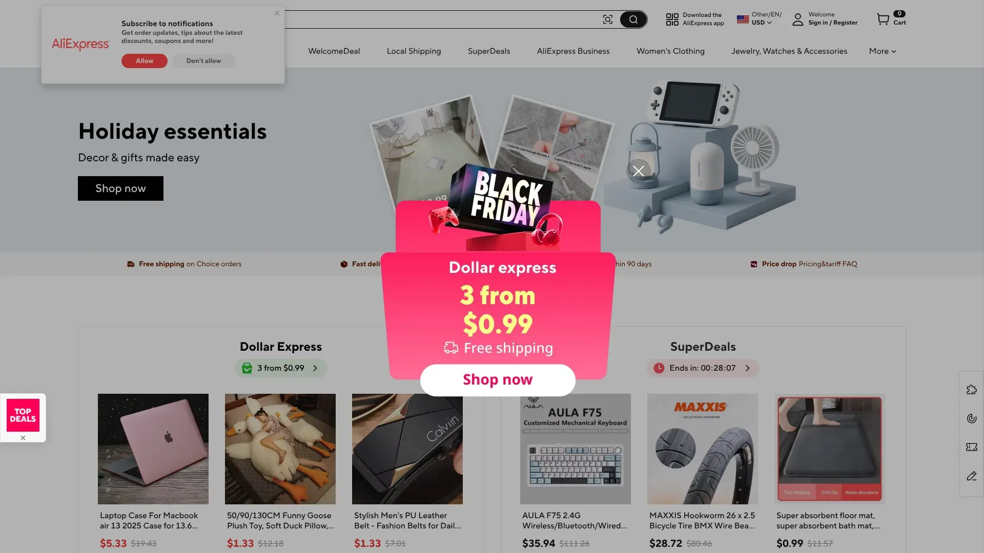 Skjermbilde fra Aliexpress