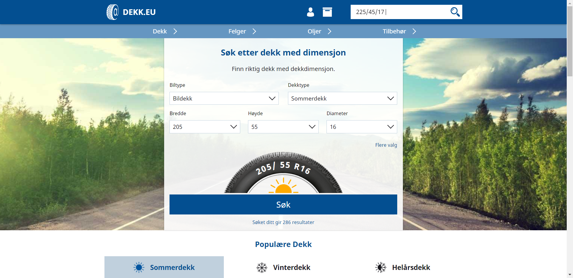 Skjermbilde fra Dekk.eu
