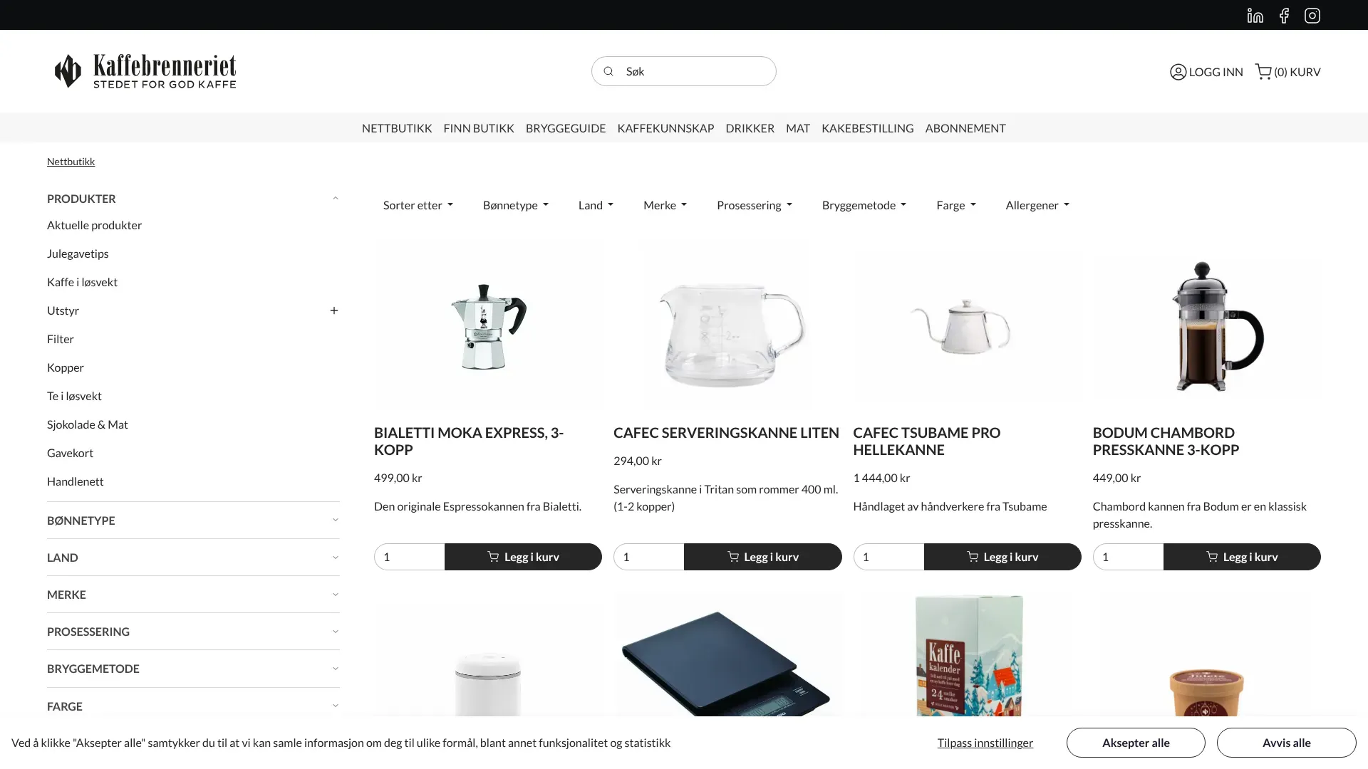 Skjermbilde fra Kaffebrenneriet