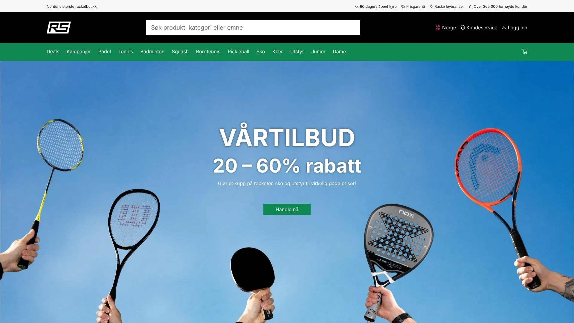 Skjermbilde fra Racketspesialisten